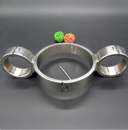 SMU Stainless Steel Pillory Fix Neck Collar Handcuffs Wrist Restraint