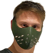 SMU Unisex Canadian Leather Studded Punk Mask in Army Green O/S 1051 32