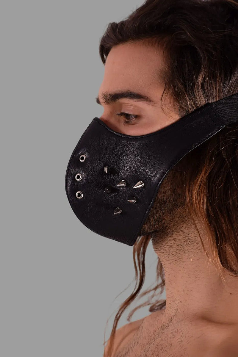 SMU Unisex Canadian Leather Studded Punk Mask in Black O/S 1051 45