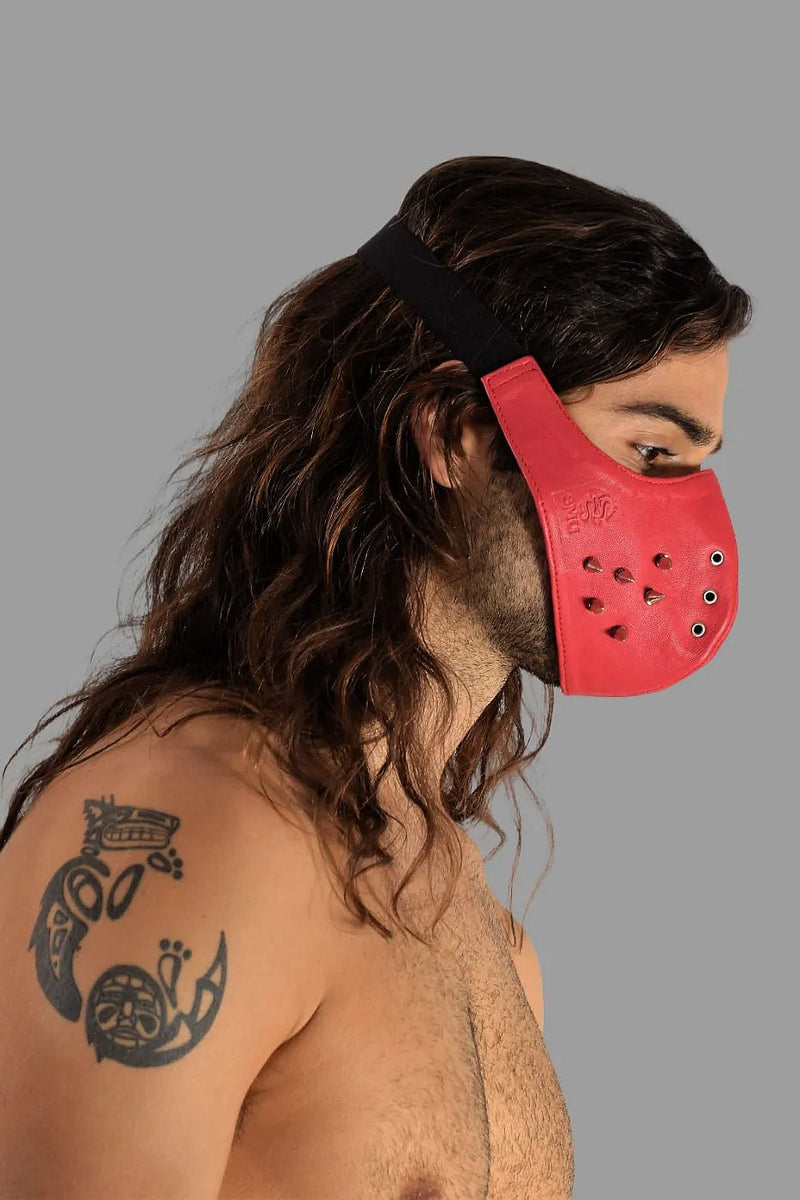 SMU Unisex Canadian Leather Studded Punk Mask in Red O/S 1051 36