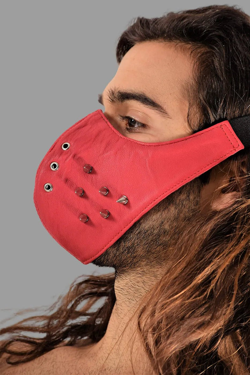 SMU Unisex Canadian Leather Studded Punk Mask in Red O/S 1051 37