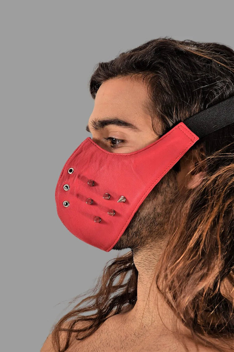 SMU Unisex Canadian Leather Studded Punk Mask in Red O/S 1051 34