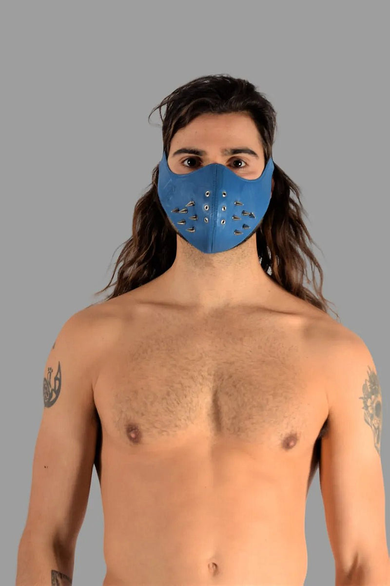 SMU Unisex Canadian Leather Studded Punk Mask in Royal O/S 1051 44