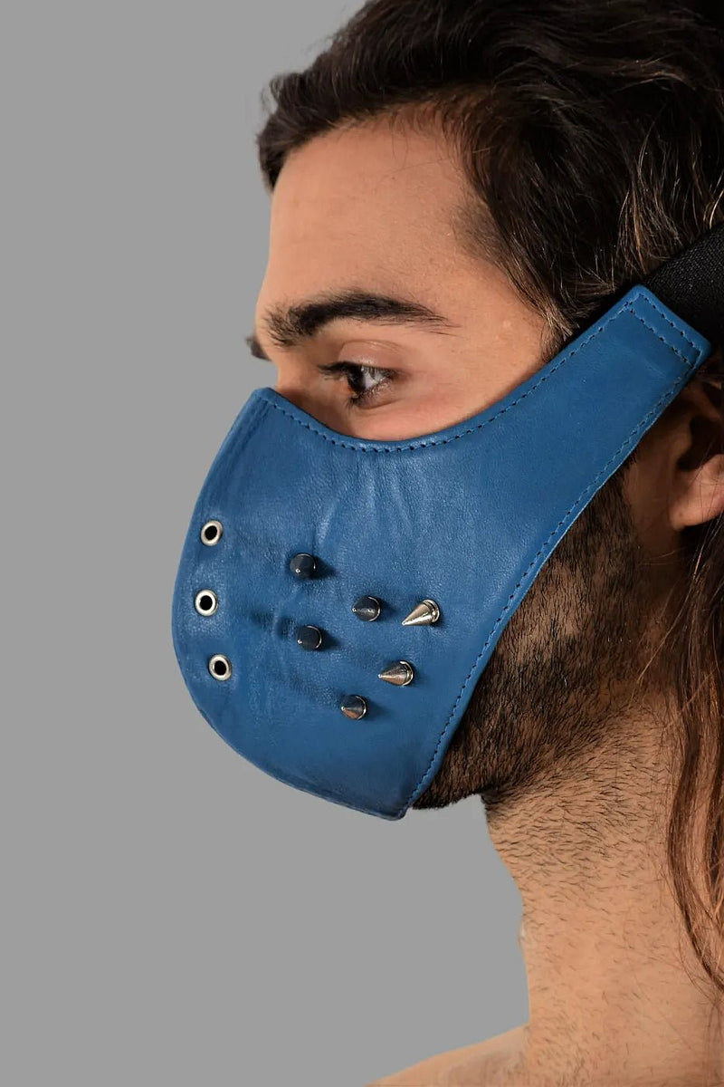 SMU Unisex Canadian Leather Studded Punk Mask in Royal O/S 1051 45