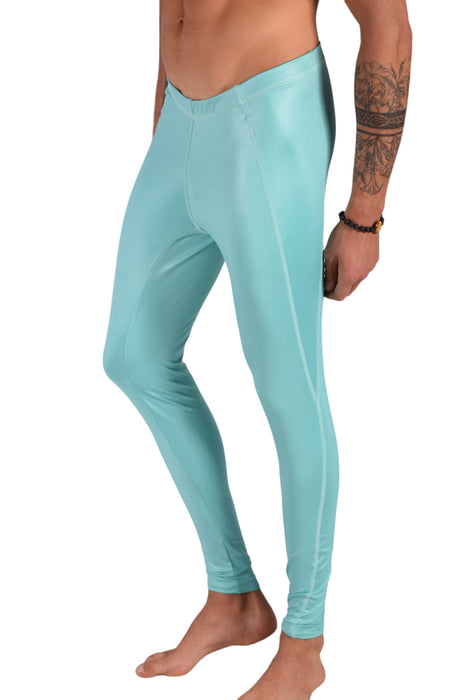 SMU Legging For Mens Shiny Turquoise Tight-Fit S/M 12560 MX8