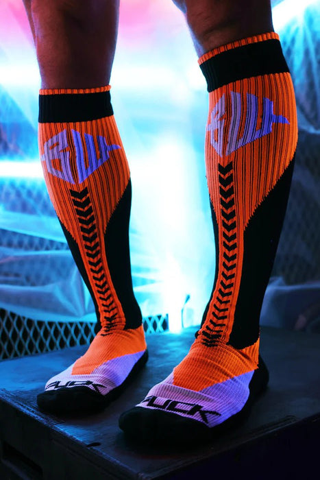 Sock BreedWell AKIRA Knee-High Socks With Ribbed Stripe in Orange Neon