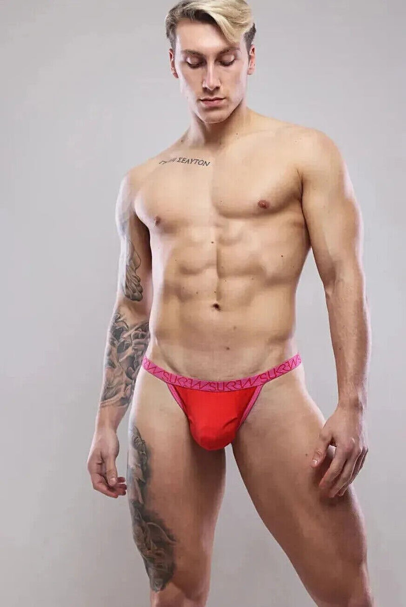 SUKREW Bubble Thong Low - Rise with Rounded Cupping Pouch in Red 393