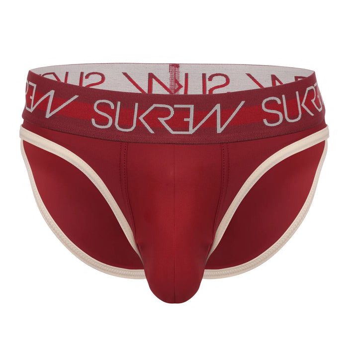 SUKREW Classic Briefs With High-Cut Front Unlined Brief Burgundy & Cream 19