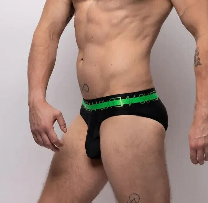 SUKREW Classic Stretch Briefs Unlined Large Contoured Pouch Black Neon Band