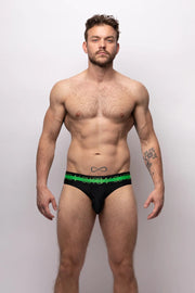 SUKREW Classic Stretch Briefs Unlined Large Contoured Pouch Black Neon Band