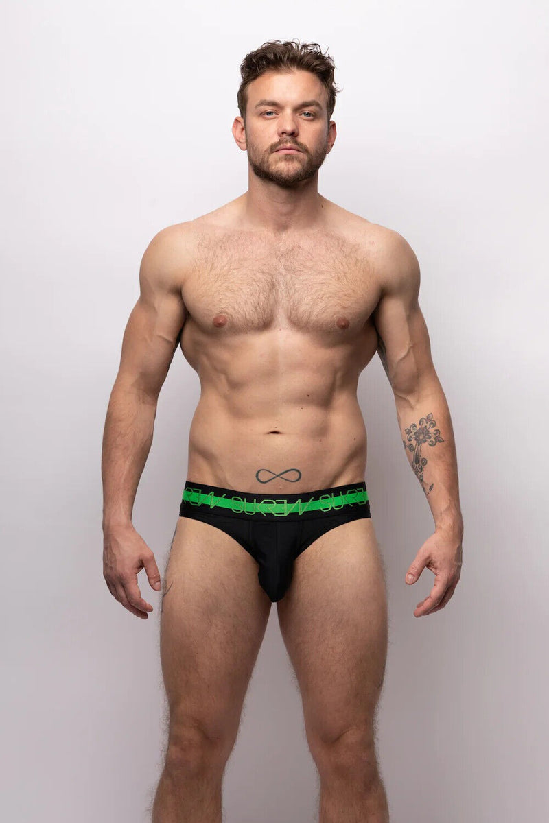 SUKREW Classic Stretch Briefs Unlined Large Contoured Pouch Black Neon Band