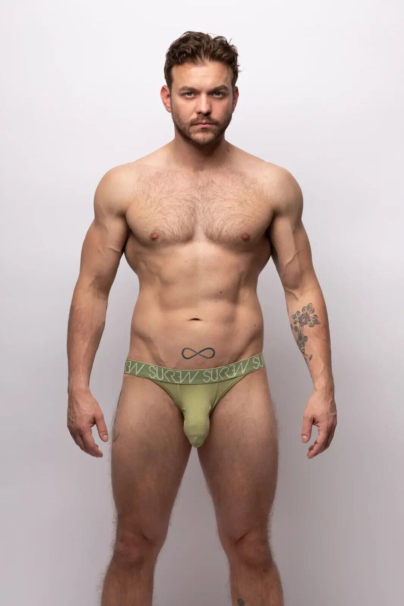 SUKREW Cotton Tanga Briefs Large Contoured Pouch Unlined Open Sides Khaki 14