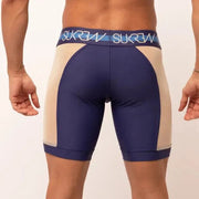 SUKREW Long Boxer SPRINT Cycle Short With Large Contoured Pouch in Navy/Cream