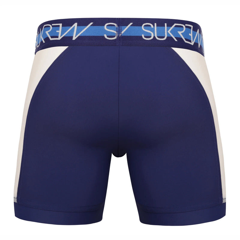 SUKREW Long Boxer SPRINT Cycle Short With Large Contoured Pouch in Navy/Cream