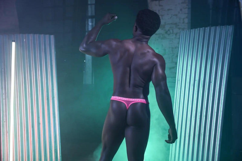 SUKREW Mesh Low - Rise Thong Unlined Stretch in Electric Pink 433