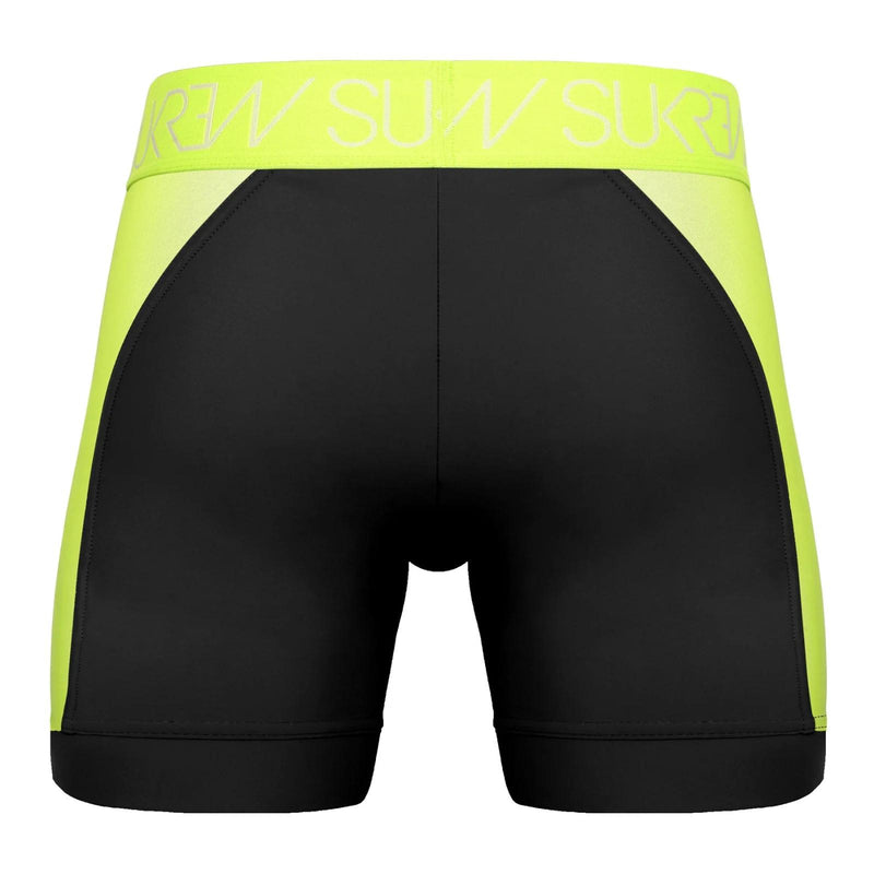 SUKREW Sprint Long Boxer Underground Sheer Mesh Panels in Black & Acid Yellow 434