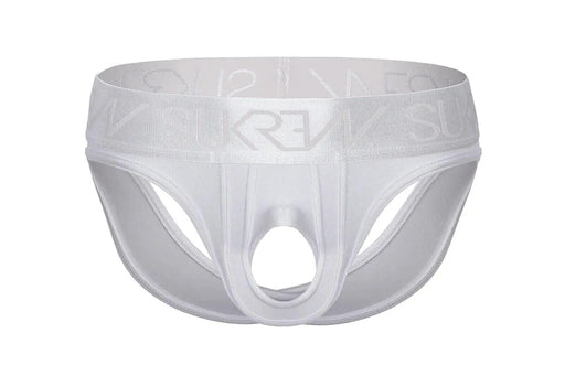 SUKREW U - Style V - Brief Open Front and Two Back Straps in White Shimmer 381