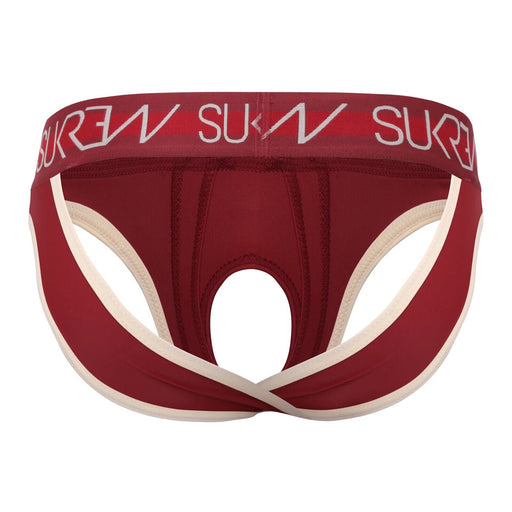 SUKREW U-Style V-Briefs Front Opening & Two Back Lifting Straps Burgundy/Cream
