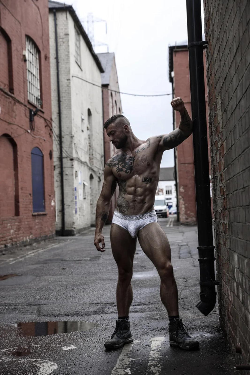 SUKREW Unlined Stretch Apex Brief With Rounded Cupping Pouch in Checker Gray 303