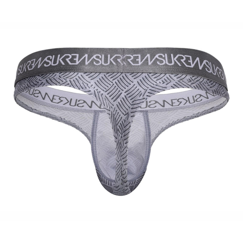 SUKREW Unlined Stretch Classic Thong With Large Contour Pouch in Checker Gray2
