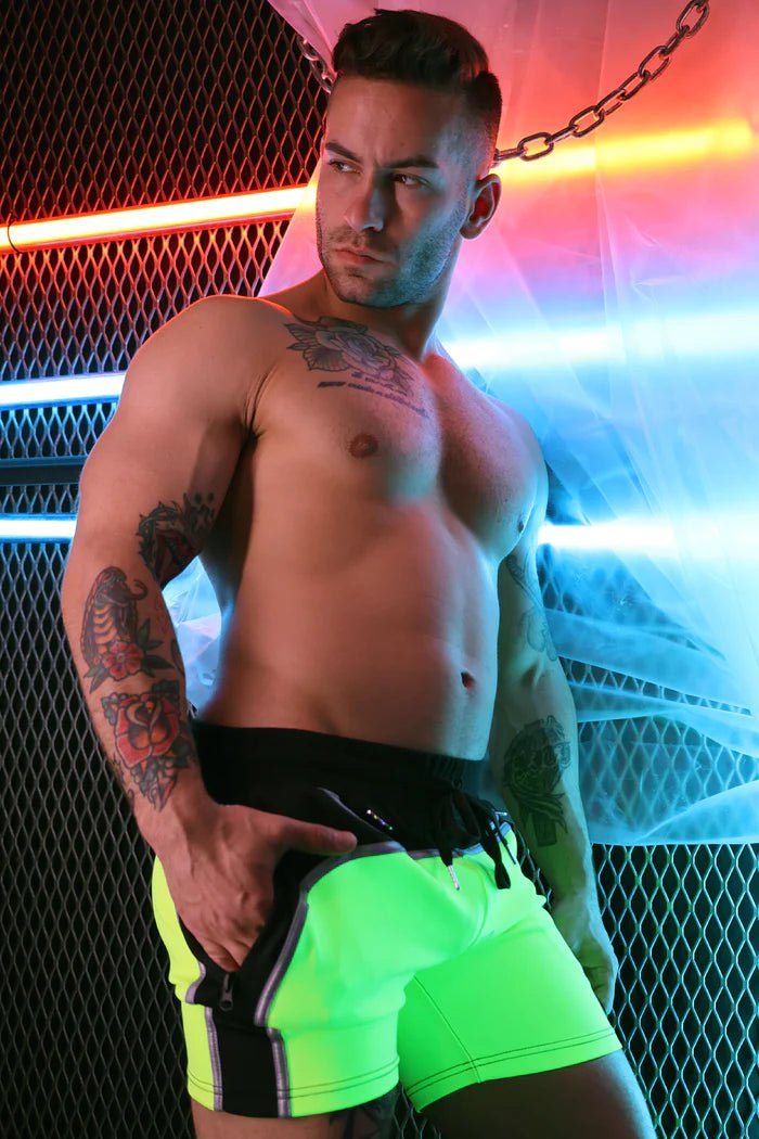Swimwear BREEDWELL AKIRA UV Blacklight Reflective Neon Yellow Swim Shorts