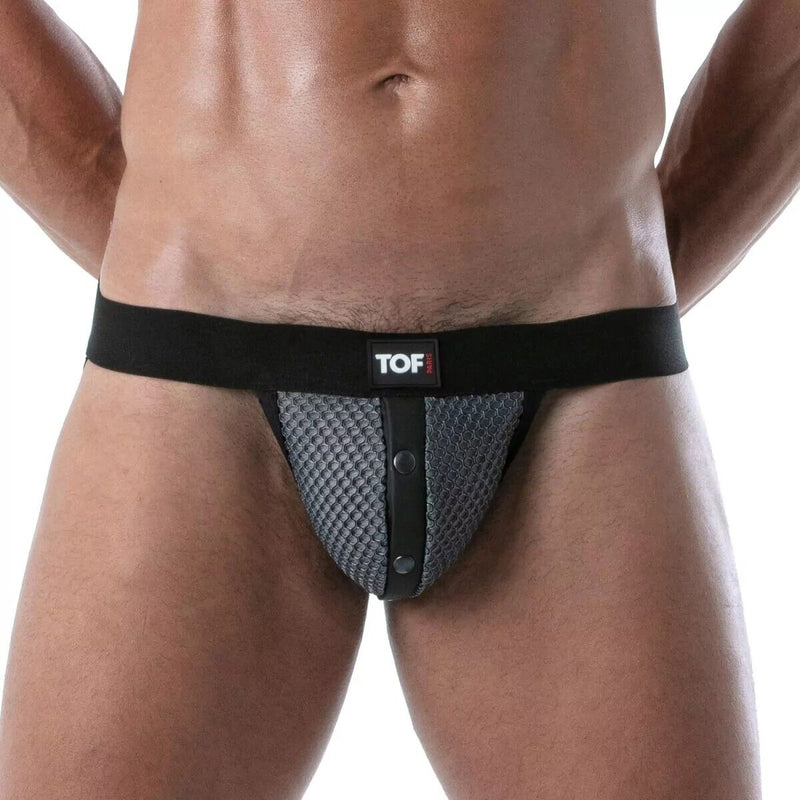 TOF PARIS 3D Snap Jock Breathable Mesh With Fitted Front Pocket Grey Jockstrap2