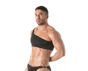 TOF PARIS Asymmetrical Half Tank Swim Chain Top Strap Black 841