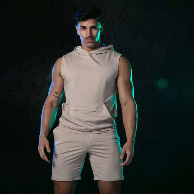 TOF PARIS Bamboo Sleeveless Hoodie Hypoallergenic French Terry Beige Tank 503