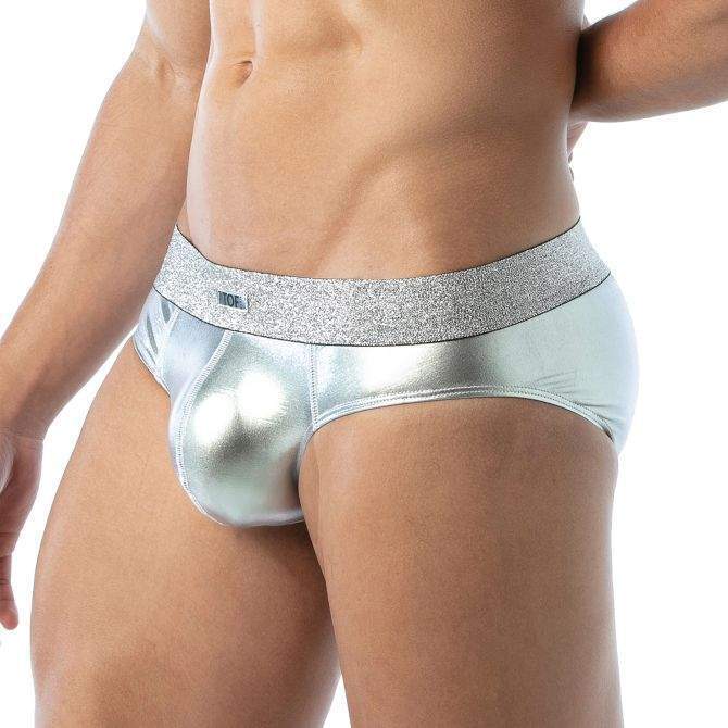 TOF PARIS Briefs Magic Laminated Microfiber Lurex Waistband Silver Brief