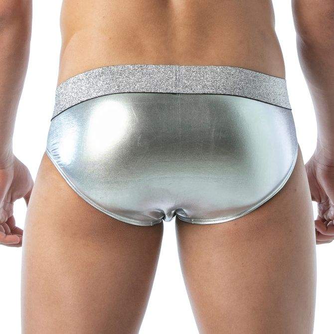 TOF PARIS Briefs Magic Laminated Microfiber Lurex Waistband Silver Brief