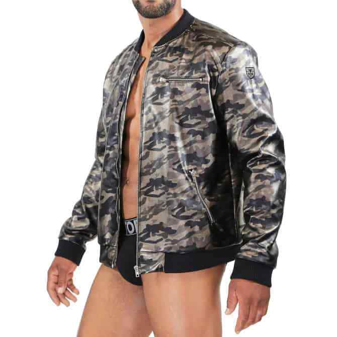 TOF PARIS Camouflage Vest Jacket Commando Bomber Leather-Look Zip 44
