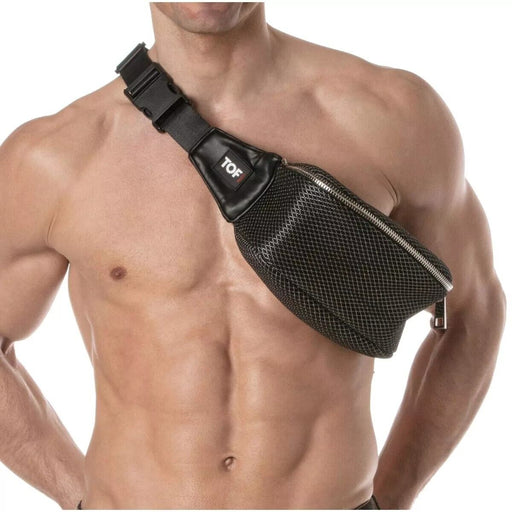 TOF PARIS Fanny Pack 3D Belt - Bag Banana Purse in Laminated Mesh Black/Grey 511