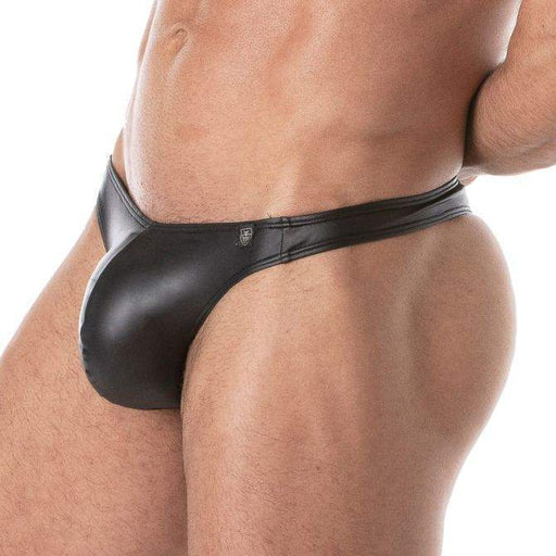 TOF PARIS Faux-Leather Swim Thong Stretch & Comfortable in Black