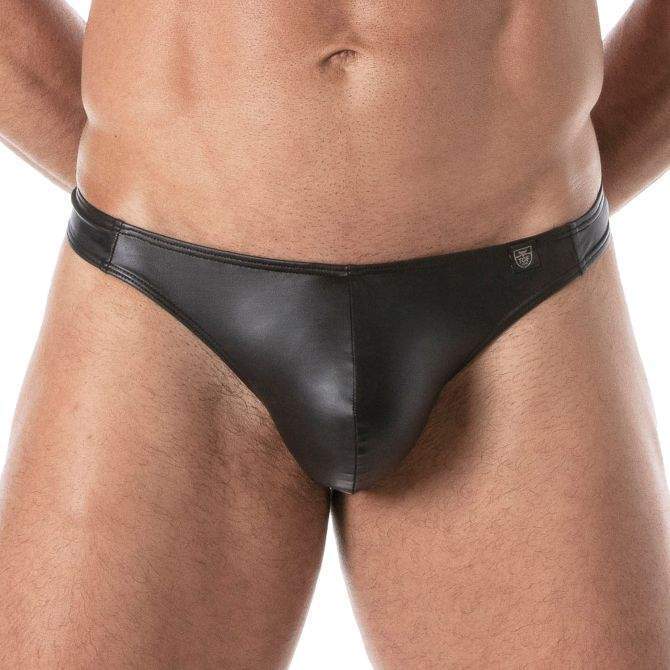 TOF PARIS Faux-Leather Swim Thong Stretch & Comfortable in Black