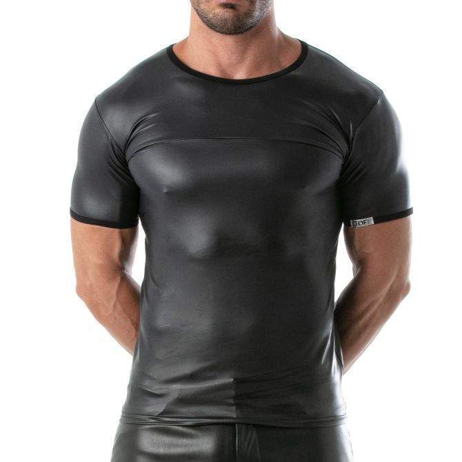 TOF PARIS Fetish T-Shirt Faux Leather Stretch Shirt Black 442