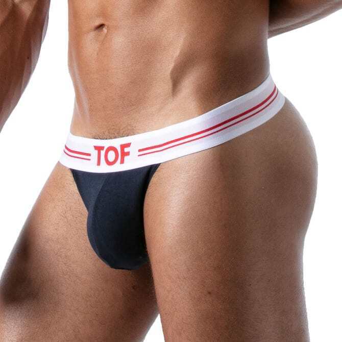 TOF PARIS French Thong Deep Lined Front Pouch Stretch Cotton Jersey Navy 31