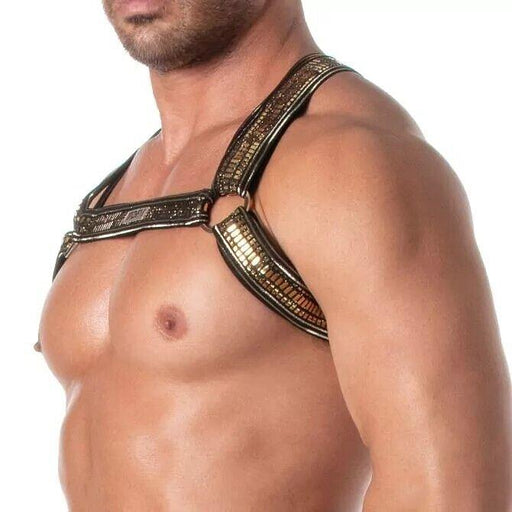 TOF PARIS Glitter Bulldog Elastic Harness Lurex Trim H - Shaped Sparkle Gold 531