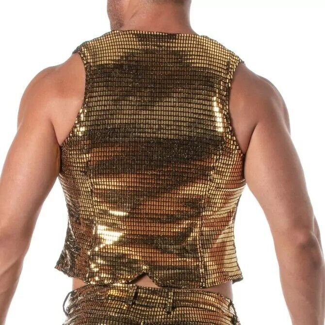 TOF PARIS Glitter Chain Vest Reversible Shimmering Gold Plaque 523