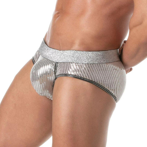 TOF PARIS Glitter Low - Rise Briefs Double - Lined Front Pouch Lurex Silver 531