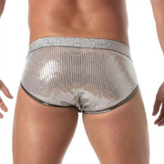 TOF PARIS Glitter Low - Rise Briefs Double - Lined Front Pouch Lurex Silver 532