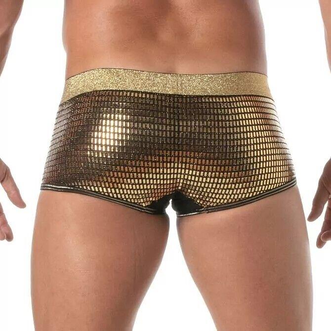 TOF PARIS Glitter Trunk Low - Rise Boxer Double - Lined Front Pouch Gold 532