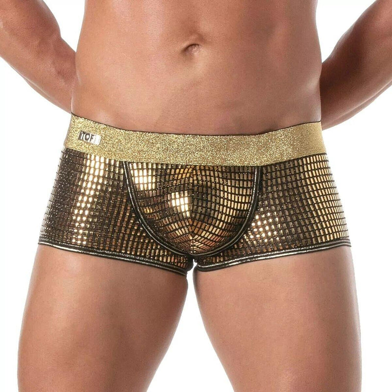 TOF PARIS Glitter Trunk Low - Rise Boxer Double - Lined Front Pouch Gold 531