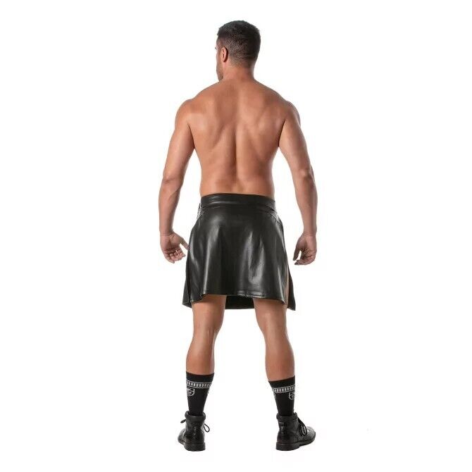 TOF PARIS Kinky Large Side Zipped Pocket Skirt Faux Leather Asymmetrical Black 165