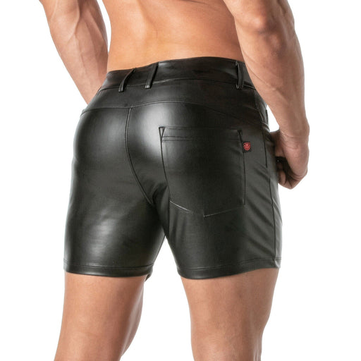 The Pilot short by TOF Paris features a perforated faux leather fabrication  that is soft and stretchy. These shorts come with one back po