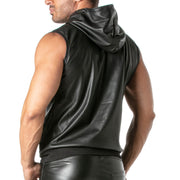 TOF PARIS Kinky Sleeveless hoodie Tank Faux Leather, Large Zipped Pocket 45