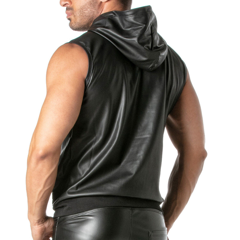 TOF PARIS Kinky Sleeveless hoodie Tank Faux Leather, Large Zipped Pocket 45
