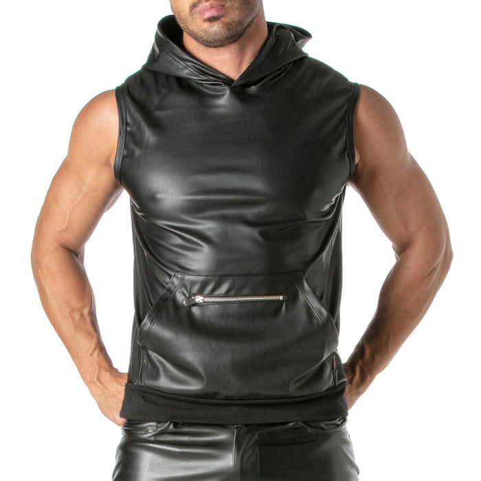 TOF PARIS Kinky Sleeveless hoodie Tank Faux Leather, Large Zipped Pocket 45