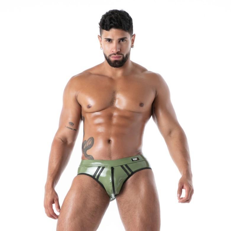 TOF PARIS Latex Bottomless Brief Second - Skin Datex Backless Briefs Khaki T24