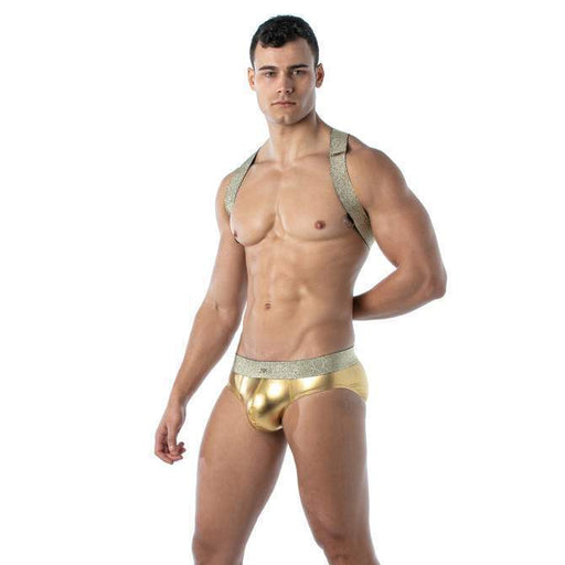 TOF PARIS Lurex X-Harness Magic Elasticated Party X-Shaped in Shiny Gold