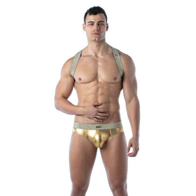 TOF PARIS Lurex X-Harness Magic Elasticated Party X-Shaped in Shiny Gold
